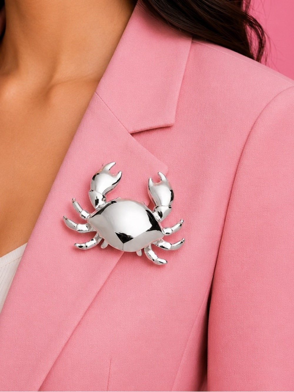 Cute Silver Crab Brooch